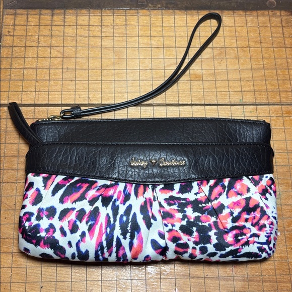 Juicy Couture Backpack w Zip Pouch Black, Pink Roses Floral w Cheetah Wristlet